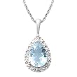 14k White Gold Pear Shaped Aquamarine and Diamond Pendant, 18"