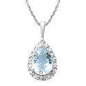 14k White Gold Pear Shaped Aquamarine and Diamond Pendant, 18"
