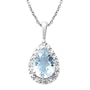 14k White Gold Pear Shaped Aquamarine and Diamond Pendant, 18"
