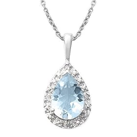 14k White Gold Pear Shaped Aquamarine and Diamond Pendant, 18 by Amazon.com Collection