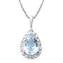 14k White Gold Pear Shaped Aquamarine and Diamond Pendant, 18"