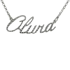 Sterling Silver OLIVIA Name Pendant 16 in. Cable Chain Necklace (w/ 1 1/2 in. Extension) Diamond Cut Finish