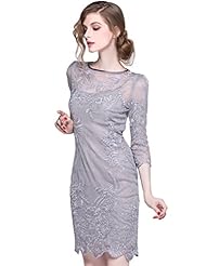 Embroidered Lace Elbow Length Sleeves Midi Dress 