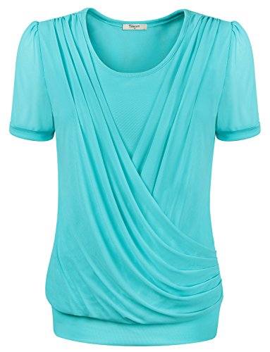 Timeson Womens Round Neck Stretchy Drape Front Tunic Blouse