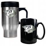 NHL Nashville Predators Stainless Steel Travel Mug and Black Ceramic Mug Set (Primary Logo)