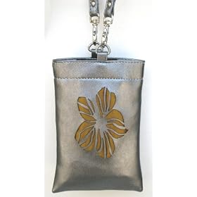 Metallic Cutwork Gadget, iPhone , iPod, Cell Phone, PDA Bag, Case, Purse, Holder, Pouch Long Strap Silver Yellow