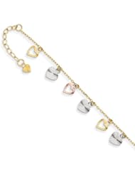 14K Tri-Color Adjustable Heart Anklet, Best Quality Free Gift Box Satisfaction Guaranteed