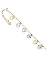 14k Tri-Color Adjustable Heart Anklet