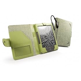 Tuff-Luv Natural Hemp case cover & LED Spark Light for Amazon Kindle 4 (Book Style) - 'Pistachio' Green