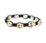 White Skull Head Howlite Beads Charms Men Unisex Black Cord Bracelet