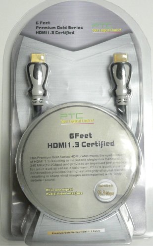 Retail Pack 6ft PTC Premium GOLD Series HDMI 1.3 Cable - PS3, Xbox, HD-DTV, HD-DVD, Digital Cable Box, Blu-Ray