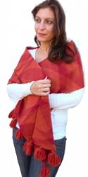 Alpaca Natural Fiber Scarf - Orange & Dark Pink (Extra Large)