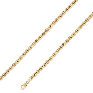 14K Solid Yellow Gold Hollow Rope Chain Necklace 4mm (5/32