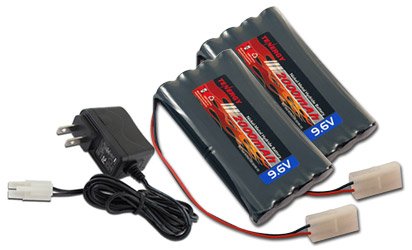 Combo: 2 pcs Tenergy 9.6V 2000mAh NiMH High Capacity Battery Packs + 15V 400mah Simple Pack Charger (for 8.4V-12V packs) for RC Car, Robots, Security