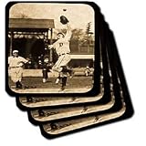 Vintage Detroit Tigers Making the Catch Black and Sepia - Set Of 4 Ceramic Tile Coasters