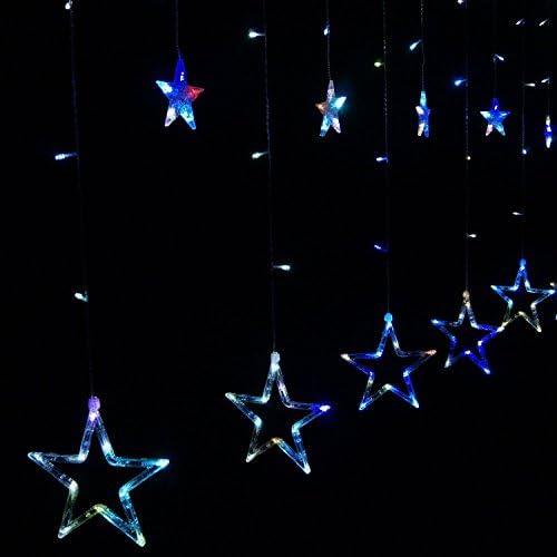DASHUHUWAI(TM)LED Curtain Light Star-Shaped at the end, Ideal for Christmas, Party or other Celebrations and Occasions. Waterproof Meet ROHS Certification. 110V 8 Function modes. Choose your Favorite Model Best price of the season get yours now! (muilti color)
