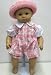 Pink Plaid Short Romper with Pink Straw Hat. Fits 15