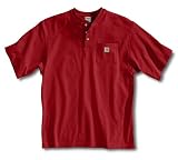 Carhartt Mens Work Shirt Short Sleeve Workwear Henley Small Ind. Red - K84 - Left Chest Pocket
