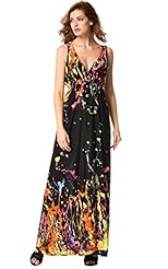 V-neck Sleeveless Empire   Waistline Silk Floral Print Maxi Dress 