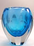 Murano Design Glass Geometric-cut Blue Vase X-226