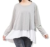 hanano 授乳服 産前 産後 妊婦用 レイヤード 重ね着風 マタニティ トップス 授乳口付 グレー M