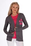 E.vil Cashmere / Cotton Cardigan Embellished with Small Neon Pink Flower Front Grey Size XS