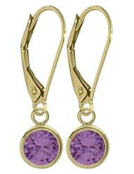 Girls 14K Yellow Gold 0.90 Carat 6mm Genuine February Amethyst Circle Leverback Gem Earrings