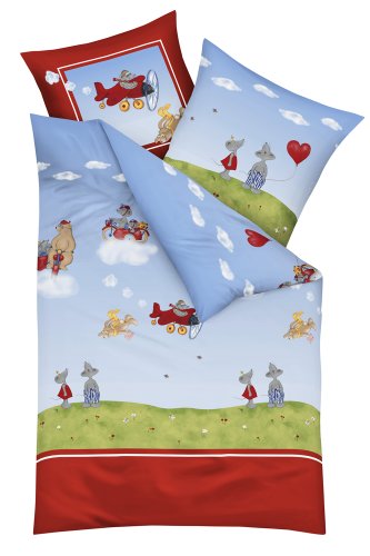 Kaeppel G-102820-02D1-KAKJ Bettw&auml;sche Wolken - Pioniere Linon Gr&ouml;&szlig;e 1x 80/80 + 135/200 cm, rot
