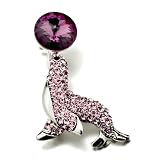 Pugster Classic Pink Detailed Crystal Cute Seal Holding Ball Animal Brooch