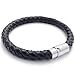 KONOV Black Leather Mens Bracelet Stainless Steel Clasp, 8mm - 7.5