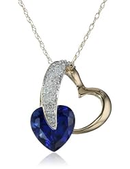 10k Gold Heart Created Gem and Diamond Pendant Necklace (0.10 cttw, I-J Color, I2-I3 Clarity), 18"