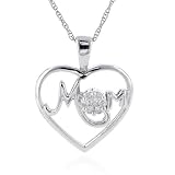 10k White Gold Mom Heart Pendant (1/10 cttw, H-I Color, I2-I3 Clarity), 18
