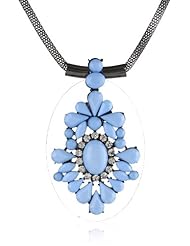 Light Blue Cabochon and Crystal Oval Hematite Pendant Necklace, 19"+3" Extender