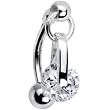 Sterling Silver 925 Top Mount Clear Crystal Ring Drop 3-D Belly Ring