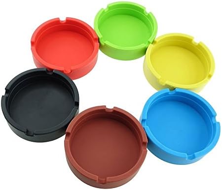 Hong Cheng(TM) Silicone Round Ashtray, Pack of 6,Colorfull Premium Silicone Rubber High Temperature Heat Resistant Round Design Ashtray (Multi-Color(6))
