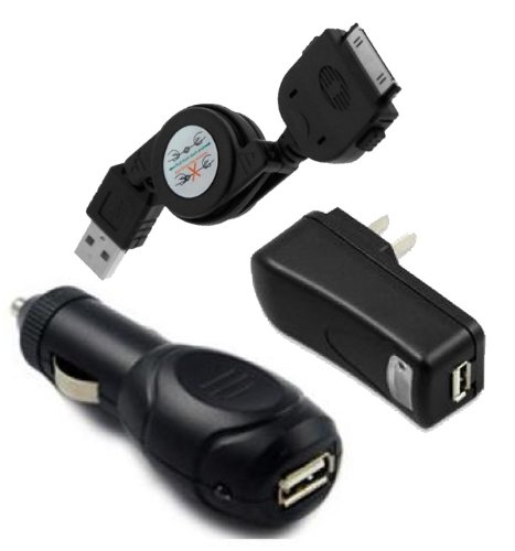 External hard drive:Retractable USB Cable + USB Home Charger + USB Car Charger for Apple iPod Classic 5th 6th Gen ( Black ) + FREE SF Planet Neckstrap !