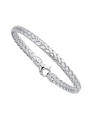 Silver Rhodium Plated Polish 7.25" 6.0mm Basketweave Bangle With Fancy Round Clasp
