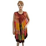 Womens Multi Brown Tie Dye Printed Boho Top Embroidered Dress Coverup Freesize