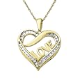 18k Yellow Gold Overlay Sterling Silver  Diamond "Love" Heart Pendant (1/4 cttw, I-J Color, I3 Clarity), 18"