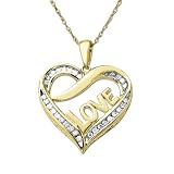 18k Yellow Gold Plated Sterling Silver  Diamond Love Heart Pendant (1/4 cttw, I-J Color, I3 Clarity), 18