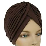 Brown Radiant Pleated Turban Hat Head Cover Sun Cap