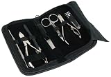 Professional Manicure & Pedicure 7 Piece Stainless Steel Set for Men & Ladies in a compact Leather Black Case
