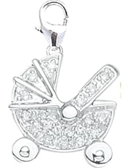 14K White Gold Diamond Baby Carriage Charm-White Gold