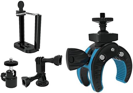 Universal Black/Blue Camera Mount w/ 360 ยฐ Rotating Swivel for GoPro Action Videos (Apple iPhone 6 Plus 6s, 5, 5S, 5C, 4, 4S, Samsung S3, S4, S5, S6 Note 3, 4, Motorola, HTC, GPS Holder)