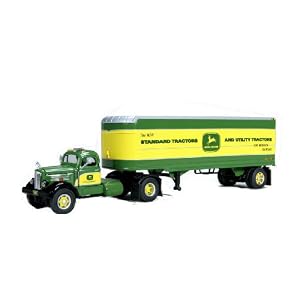 SpecCast-38019-John-Deere-White-WC22-Truck-Die-Cast-with-Vintage-Van-Trailer