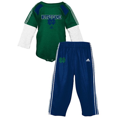 adidas Notre Dame Fighting Irish Boy's Infant Long Sleeve Layered Creeper & Pant Set 18 Months