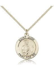 Gold Filled Saint St. Jude Medal Pendant 3/4 x 3/4 Inches Desperate Situations-4054- Comes with a GF Lite Curb Chain Neckace And a Black velvet Box