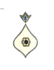 18kt Yellow Gold Diamond Pave Enamel Blue Sapphire Pendant Silver Jewelry