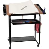 Adjustable Drawing and Drafting Table with Black Frame and Dual Wheel Casters [NAN-JN-2739-GG]