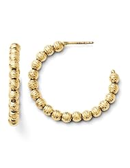 14k Yellow gold Leslies Diamond cut Beaded Post Hoop Earrings